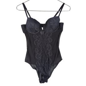 Marilyn Monroe Bodysuit Size Medium Black Mesh Padded Bra Adjustable Straps Lace